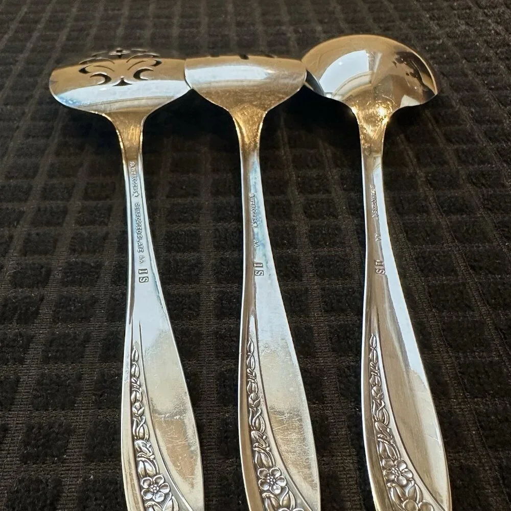 Wm Rogers IS Precious Mirror Silverplate 3 Pc Serving Set Fork Spoon Pie Server
